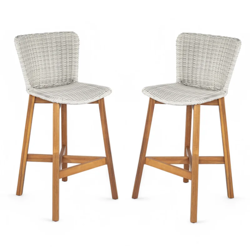 Adjustable Outdoor Bar Stool Teak Wood with Light Grey Wicker Set of 2 for Restaurant & Cafe Dining
Adjustable Outdoor Bar Stool Teak Wood with Light Grey Wicker Set of 2 for Restaurant & Cafe Dining