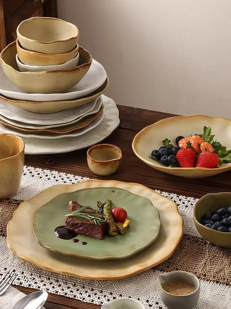 Retro Japanese Ceramic Dining Set Irregular Bowl Plate Combination Home Use Rice Bowl Cup Dishwasher Not Safe Dinnerware Set
Retro Japanese Ceramic Dining Set Irregular Bowl Plate Combination Home Use Rice Bowl Cup Dishwasher Not Safe Dinnerware Set