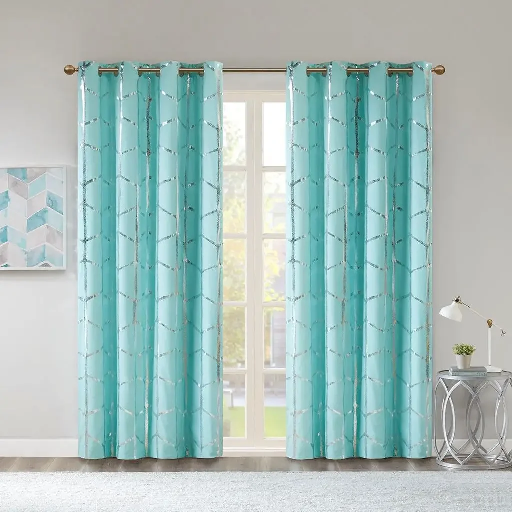 Intelligent Design Raina Blackout Curtains - 50"x84", Metallic Geometric Print, 3-Pass Foam Liner, Grommet Top (Aqua/Silver)
Intelligent Design Raina Blackout Curtains - 50"x84", Metallic Geometric Print, 3-Pass Foam Liner, Grommet Top (Aqua/Silver)