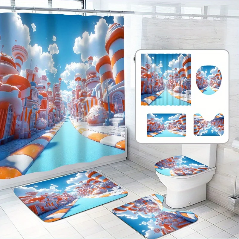 Dream Town Shower Set 4 Piece Set - Blue Sky Design, Including 12 Hooks, Non-Slip Mat and Toilet Seat, Modern Bathroom Decor
Dream Town Shower Set 4 Piece Set - Blue Sky Design, Including 12 Hooks, Non-Slip Mat and Toilet Seat, Modern Bathroom Decor