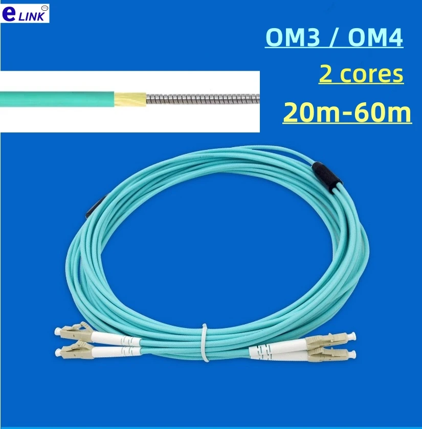 Armored fiber optic jumper 2C OM3 OM4 20m 30m 40m 50m 60m LC-LC SC optical patchcord multimode 50/125 2 core can customized 3mm
Armored fiber optic jumper 2C OM3 OM4 20m 30m 40m 50m 60m LC-LC SC optical patchcord multimode 50/125 2 core can customized 3mm