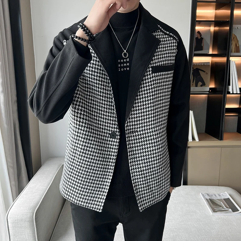 2022 New Trendy Men's Korean Patchworks Woolen Coat Autumn & Winter Fashionable Plaid Jacket Male One Button Woolen Outwear
2022 New Trendy Men's Korean Patchworks Woolen Coat Autumn & Winter Fashionable Plaid Jacket Male One Button Woolen Outwear