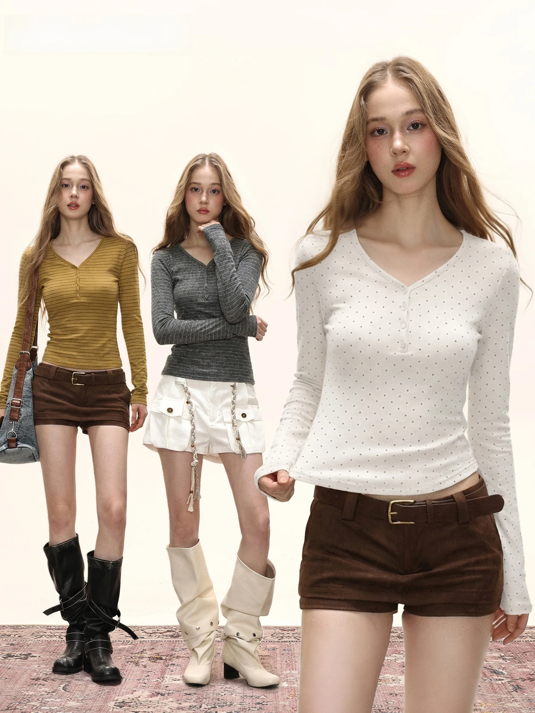 November American Style Brushed V-Neck Long Sleeve White Polka Dot Women's Base Shirt Slim Fit Short Top Casual Wear
November American Style Brushed V-Neck Long Sleeve White Polka Dot Women's Base Shirt Slim Fit Short Top Casual Wear