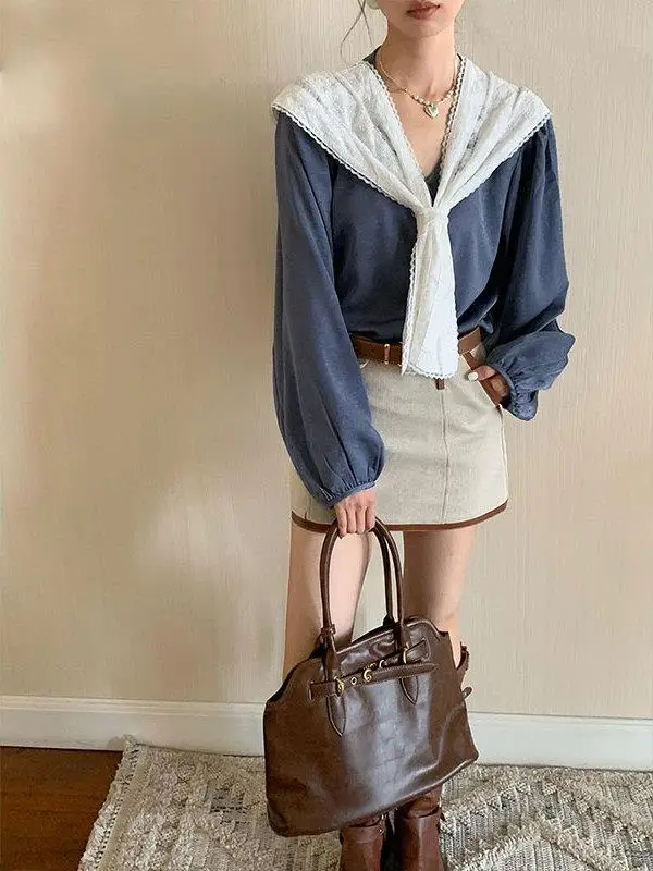 plus Size 300 Pounds Fat Sister Naval Collar Splicing Lace Shirt Women's Autumn High-End Sensation Fashionable Beautiful Top
plus Size 300 Pounds Fat Sister Naval Collar Splicing Lace Shirt Women's Autumn High-End Sensation Fashionable Beautiful Top