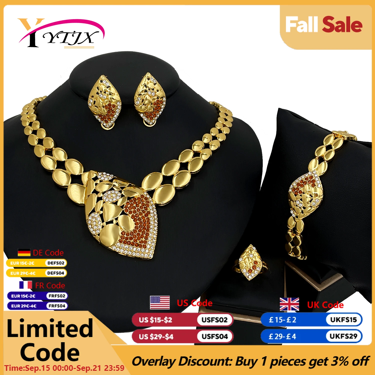YTJX Africal Gold Color Jewelry Set Elegant Zircon Pendant Necklace Braclet Europe and America Jewellery For Bridal Wedding Gift
YTJX Africal Gold Color Jewelry Set Elegant Zircon Pendant Necklace Braclet Europe and America Jewellery For Bridal Wedding Gift