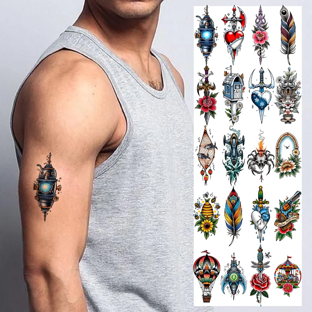 28 шт., временная татуировка, ракета, новая школа, традиционная пагода, пчела, водонепроницаемые, долговечные наклейки на тело, перо для взрослых
28 шт., временная татуировка, ракета, новая школа, традиционная пагода, пчела, водонепроницаемые, долговечные наклейки на тело, перо для взрослых