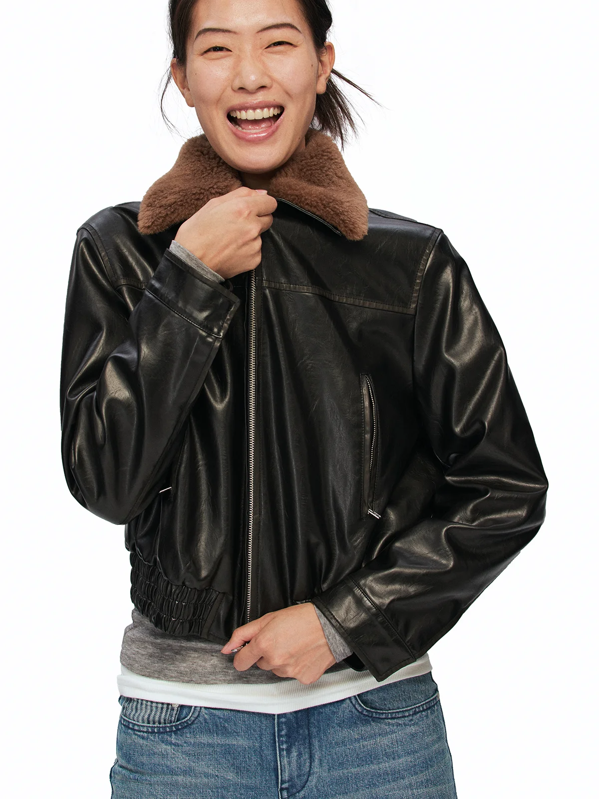 Eco-Friendly Leather Jaet ort Retro Worn Color Wide oulder Women's Thiened Long Sve Zipper Closure Color Coat
Eco-Friendly Leather Jaet ort Retro Worn Color Wide oulder Women's Thiened Long Sve Zipper Closure Color Coat