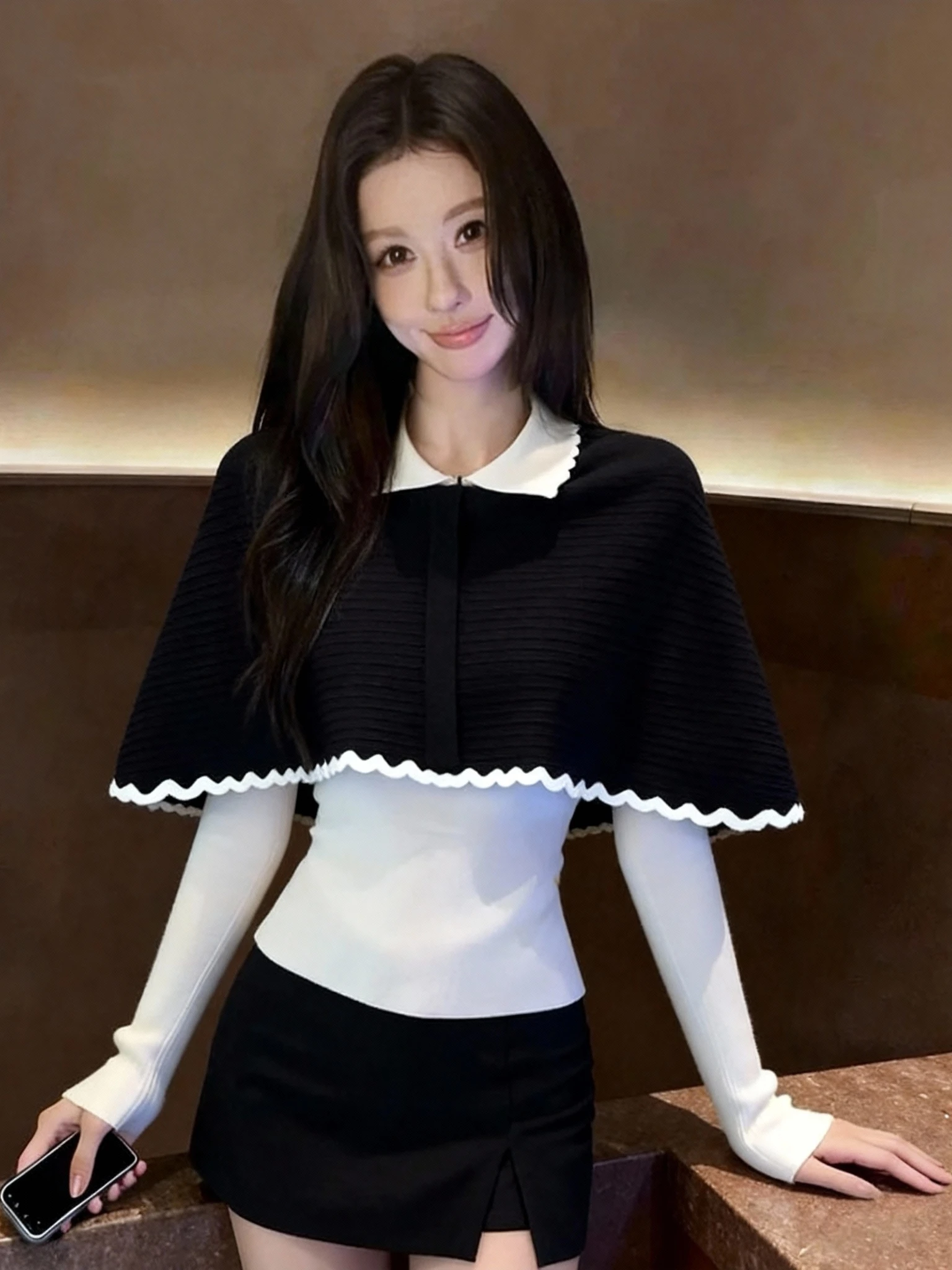 Loose Fit Black White Color Block Knitwear Women's Fufu Gentle Style Lazy Feelings Fake Two-Piece Sweater College Style
Loose Fit Black White Color Block Knitwear Women's Fufu Gentle Style Lazy Feelings Fake Two-Piece Sweater College Style