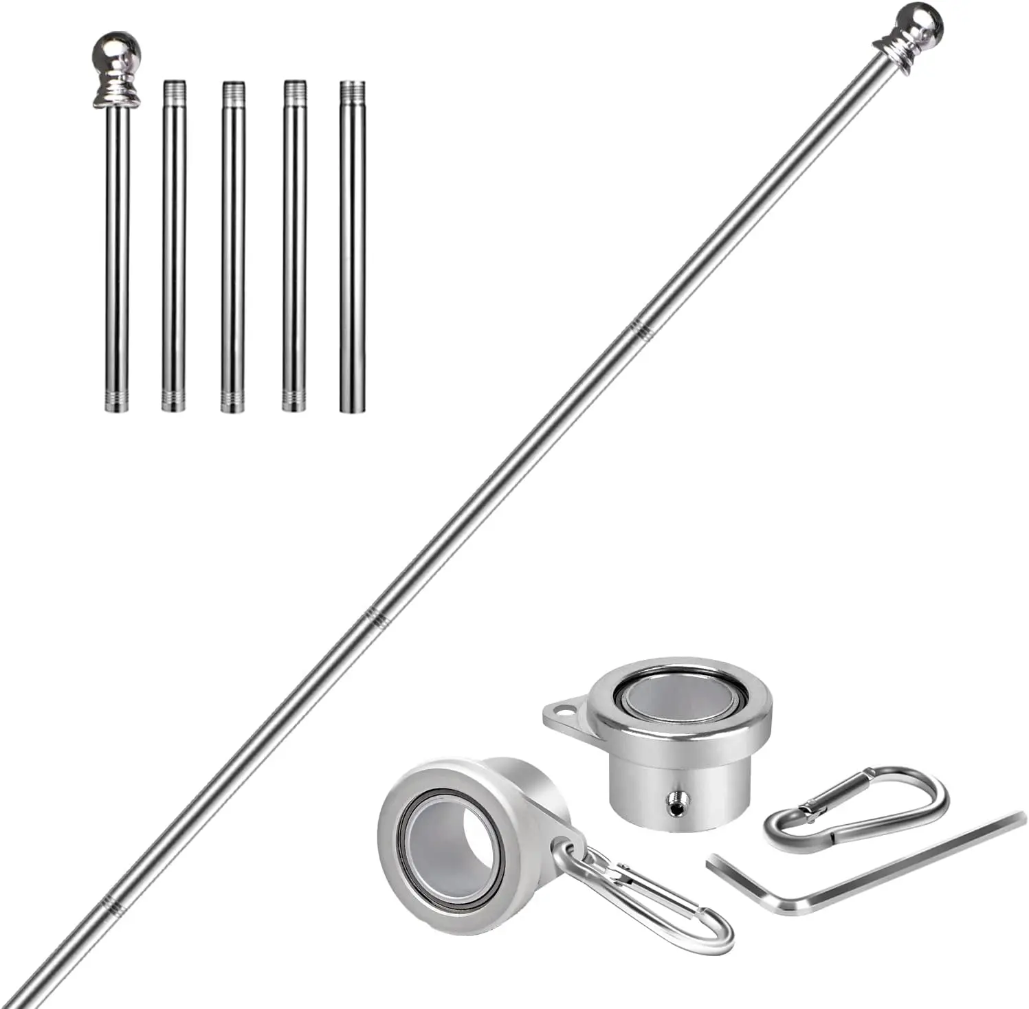 6FT Stainless Steel Flag Pole, Tangle Free with Bearing Rings for 3x5 Flags, Outdoor for House Yard Garden
6FT Stainless Steel Flag Pole, Tangle Free with Bearing Rings for 3x5 Flags, Outdoor for House Yard Garden