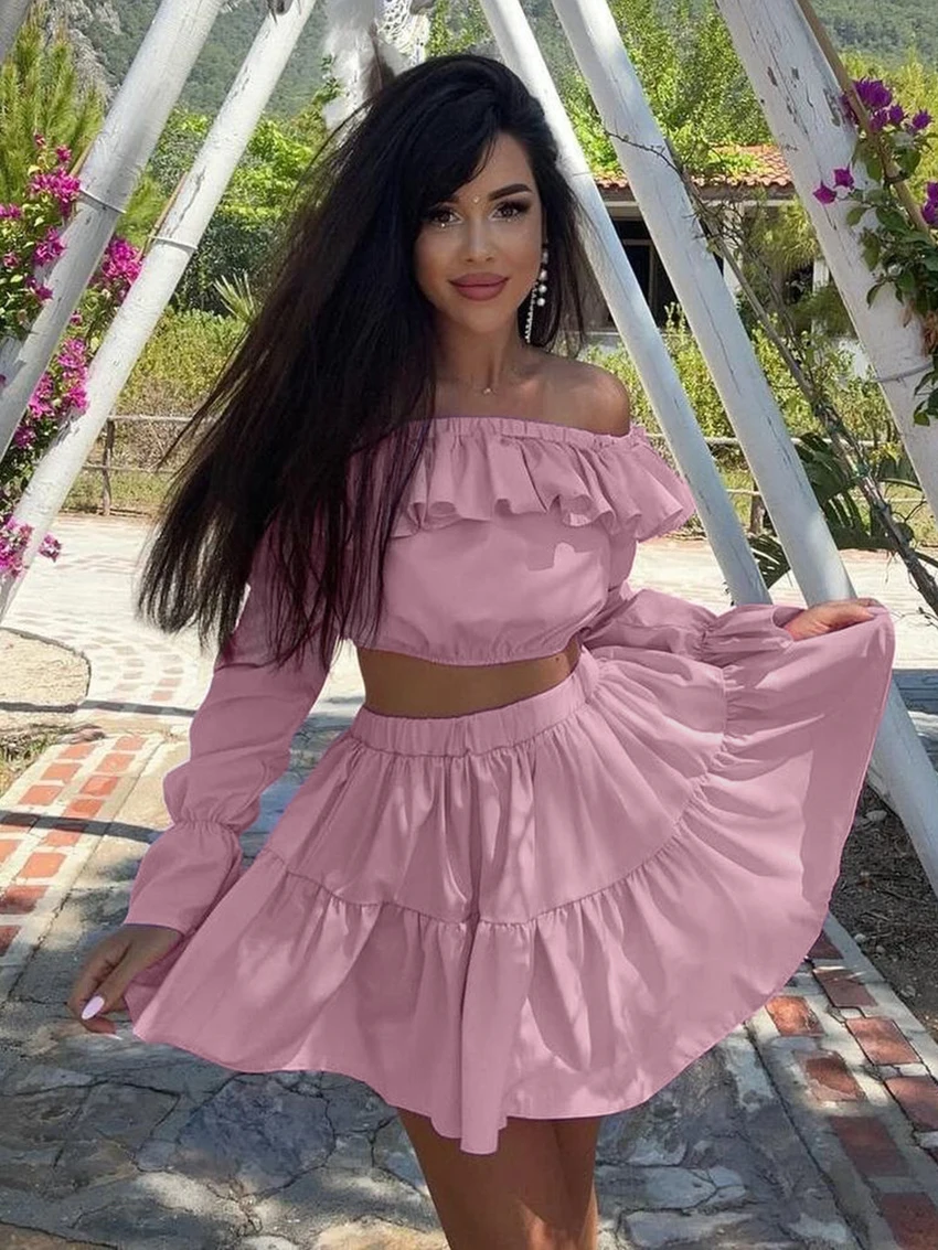 Marthaqiqi Casual Female Pajama Suit Long Sleeve Sleepwear Crop Top Nightwear Slash Neck Nightgown Skirt Loose Women Nightie Set
Marthaqiqi Casual Female Pajama Suit Long Sleeve Sleepwear Crop Top Nightwear Slash Neck Nightgown Skirt Loose Women Nightie Set