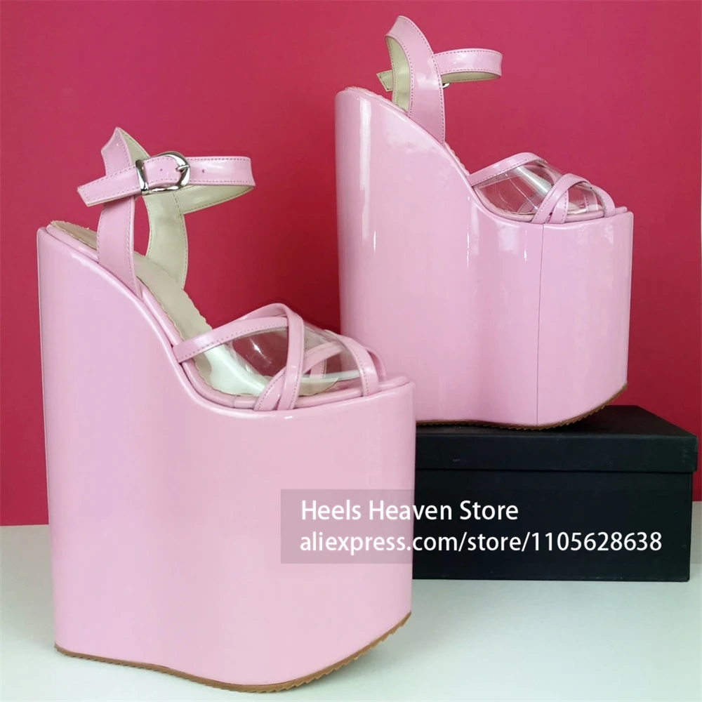 Metallic Silver Clear PVC Straps Ultra High Platform Wedge Sandals Open Toe Ankle Straps Club Stage Party Dress Shoes for Women
Metallic Silver Clear PVC Straps Ultra High Platform Wedge Sandals Open Toe Ankle Straps Club Stage Party Dress Shoes for Women