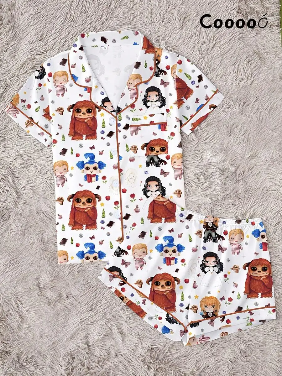 Cartoon Character Printed Pajamas Set Short Sleeve Shirt With Collar And Buttons Loose Elastic Shorts
Cartoon Character Printed Pajamas Set Short Sleeve Shirt With Collar And Buttons Loose Elastic Shorts