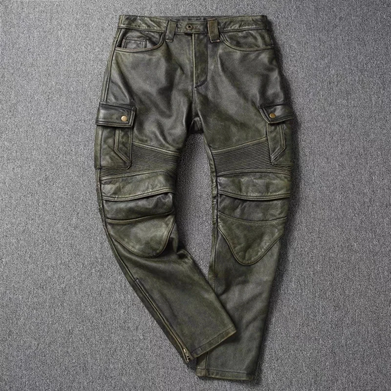 Retro Men's Leather Pants Motorcycle Riding Head Calfskin Thickened Moto Can Installed With Protective Gear
Retro Men's Leather Pants Motorcycle Riding Head Calfskin Thickened Moto Can Installed With Protective Gear