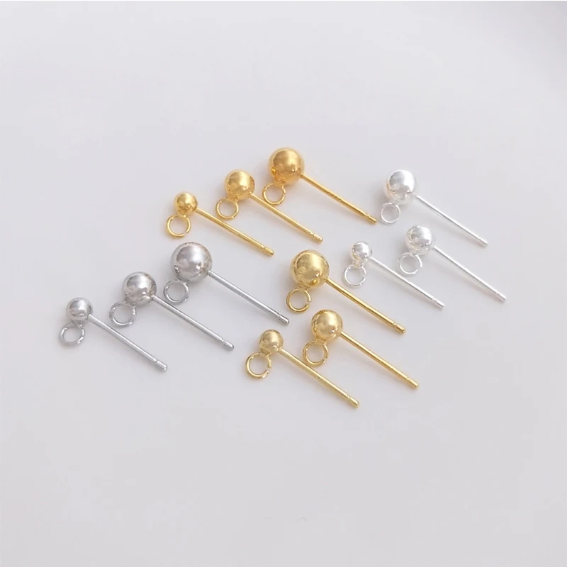 14K Gold Plated Brass 3mm 4mm 5mm Ball Stud Earring Post with Open Hooks and Sterling Silver Needle
14K Gold Plated Brass 3mm 4mm 5mm Ball Stud Earring Post with Open Hooks and Sterling Silver Needle