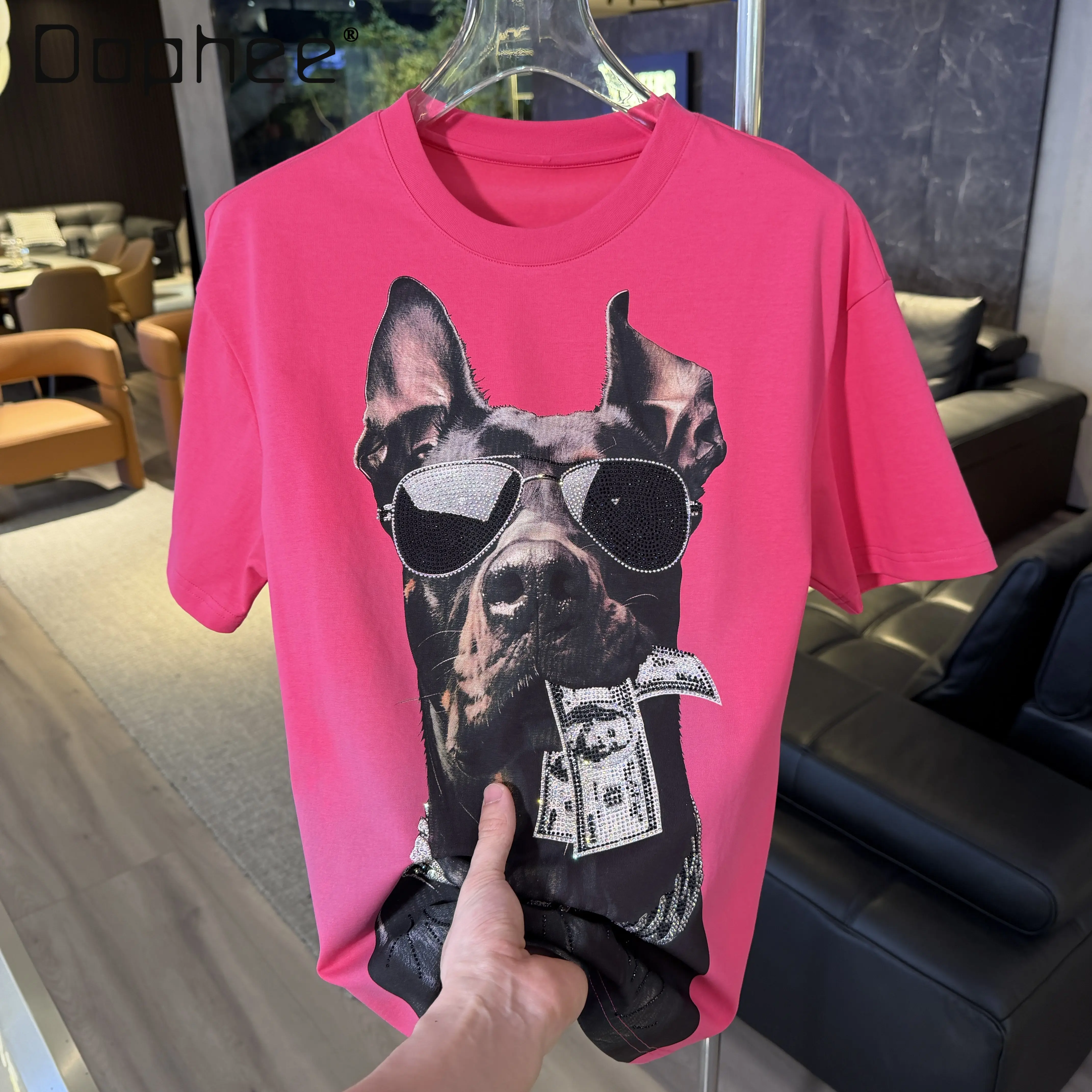 2026 Summer New Arrival Men's Cool Black Pink White Doberman Print Rhinestone Loose Casual Round Neck Short Sleeve T-Shirt
2026 Summer New Arrival Men's Cool Black Pink White Doberman Print Rhinestone Loose Casual Round Neck Short Sleeve T-Shirt