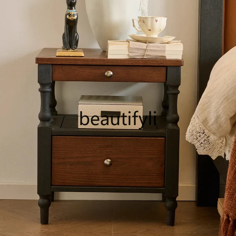 French retro bedside table Solid wood home living room Master bedroom corner bedside storage cabinet
French retro bedside table Solid wood home living room Master bedroom corner bedside storage cabinet