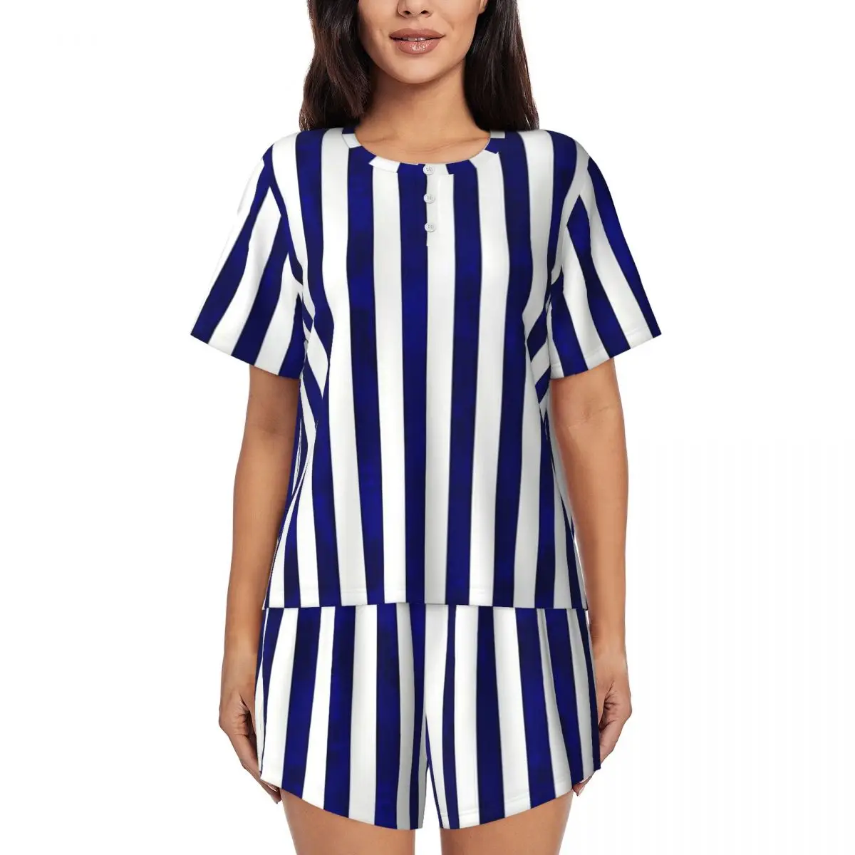 Classic Stripes Navy Blue And White Round Neck Short Sleeve Nightgowns for Sleepshirts Women Soft Pajama Set Short Pants
Classic Stripes Navy Blue And White Round Neck Short Sleeve Nightgowns for Sleepshirts Women Soft Pajama Set Short Pants