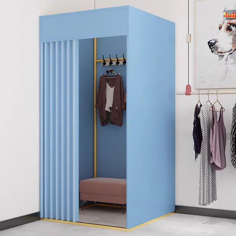 Modern luxury custom freestanding metal boutique fitting room clothing store changing room curtains modern display stand
Modern luxury custom freestanding metal boutique fitting room clothing store changing room curtains modern display stand
