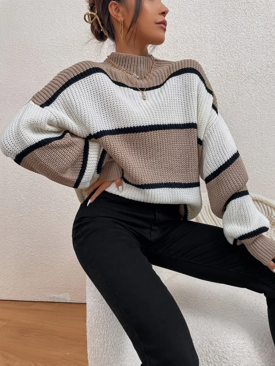 Casual Color Block Loose Fit Dropped Shoulder Turtleneck Sweater Autumn Winter
Casual Color Block Loose Fit Dropped Shoulder Turtleneck Sweater Autumn Winter