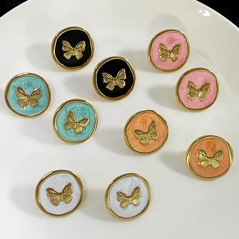 Hot-selling Multi-color Stainless Steel Engraved Butterfly Round Ear Stud Blue Orange Enamel Geometric Tiny Earring Girl Jewelry
Hot-selling Multi-color Stainless Steel Engraved Butterfly Round Ear Stud Blue Orange Enamel Geometric Tiny Earring Girl Jewelry