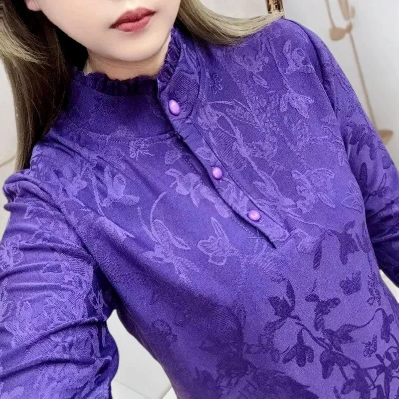 Spring Autumn Ladies Fresh Long Sleeves Stand Collar Tops Korean Women Solid Color Shirt Female Large Size 5XL Lace Blouse Coat
Spring Autumn Ladies Fresh Long Sleeves Stand Collar Tops Korean Women Solid Color Shirt Female Large Size 5XL Lace Blouse Coat