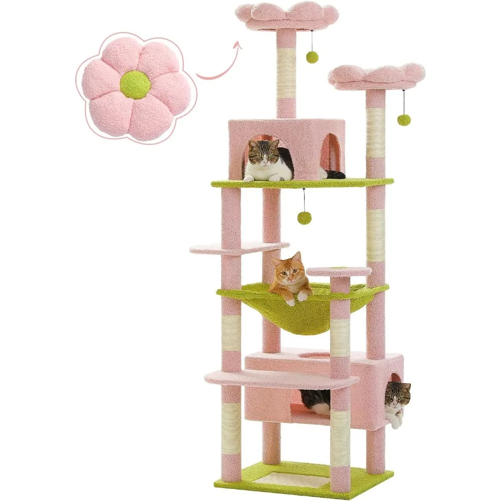 Road Flower Cat Tree, 72 Inches Large Cat Tower with Steel Frame Hammock and 7 Scratching Posts, Tall Cat Tree with 2 Condo
Road Flower Cat Tree, 72 Inches Large Cat Tower with Steel Frame Hammock and 7 Scratching Posts, Tall Cat Tree with 2 Condo
