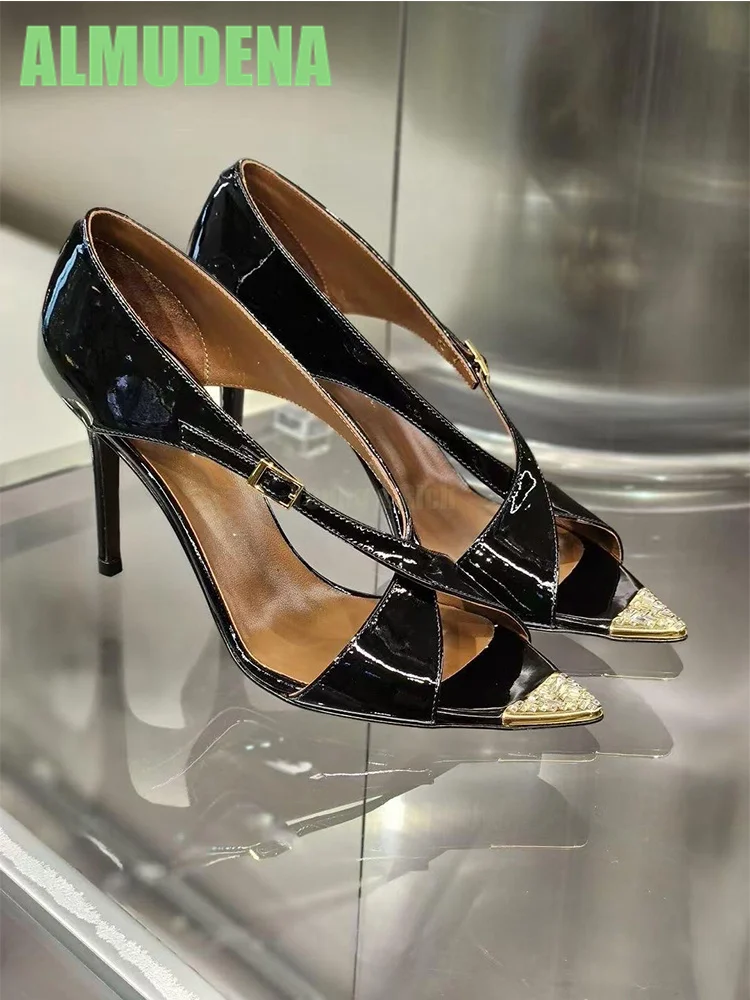 Sharp Pointed Rhinestone Gold High Slim Heels Fashionable and Sexy Open Toed Banquet Women's Slippers Single Strap Sandals
Sharp Pointed Rhinestone Gold High Slim Heels Fashionable and Sexy Open Toed Banquet Women's Slippers Single Strap Sandals