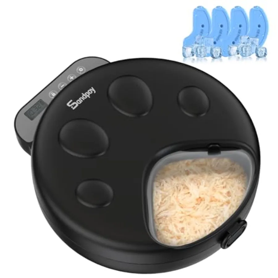 Automatic Cat Feeder Wet Food, Cordless Wet Pet Food Dispenser with 4 Ice Packs, 4 Meals Per Day Fresh Food Refrigerated Contai
Automatic Cat Feeder Wet Food, Cordless Wet Pet Food Dispenser with 4 Ice Packs, 4 Meals Per Day Fresh Food Refrigerated Contai