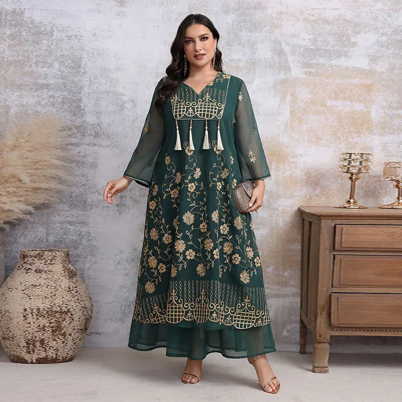 Gold Stamping Print Muslim Abaya for Women Elegant V-neck Dubai Abayas Turkish Islam Clothing Tassel for Party Evening Dress
Gold Stamping Print Muslim Abaya for Women Elegant V-neck Dubai Abayas Turkish Islam Clothing Tassel for Party Evening Dress