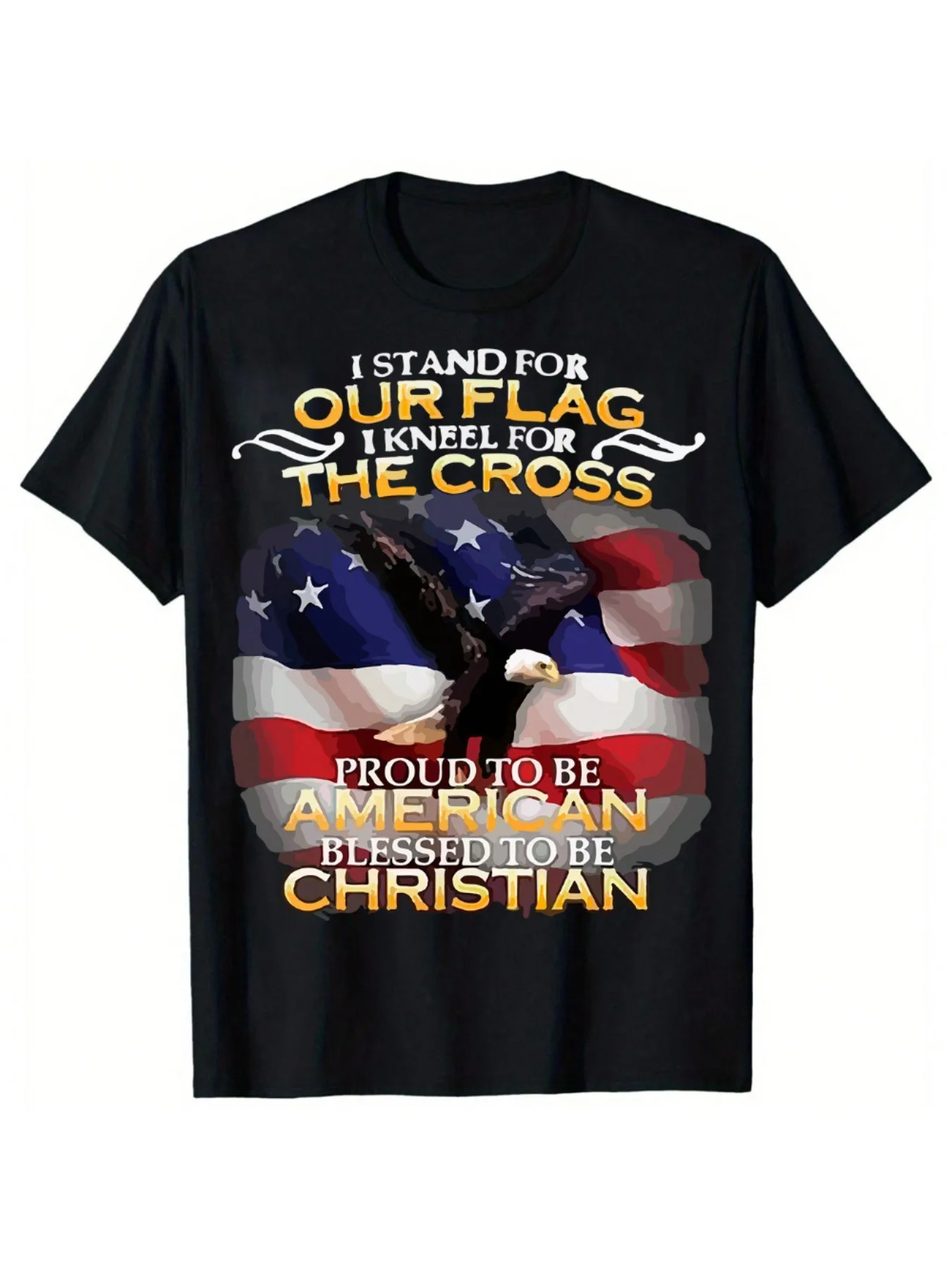 Men's Patriotic Eagle & American Flag Cotton T-Shirt - "Proud to be an American" Christian Theme, Short Sleeve, Round Neck
Men's Patriotic Eagle & American Flag Cotton T-Shirt - "Proud to be an American" Christian Theme, Short Sleeve, Round Neck