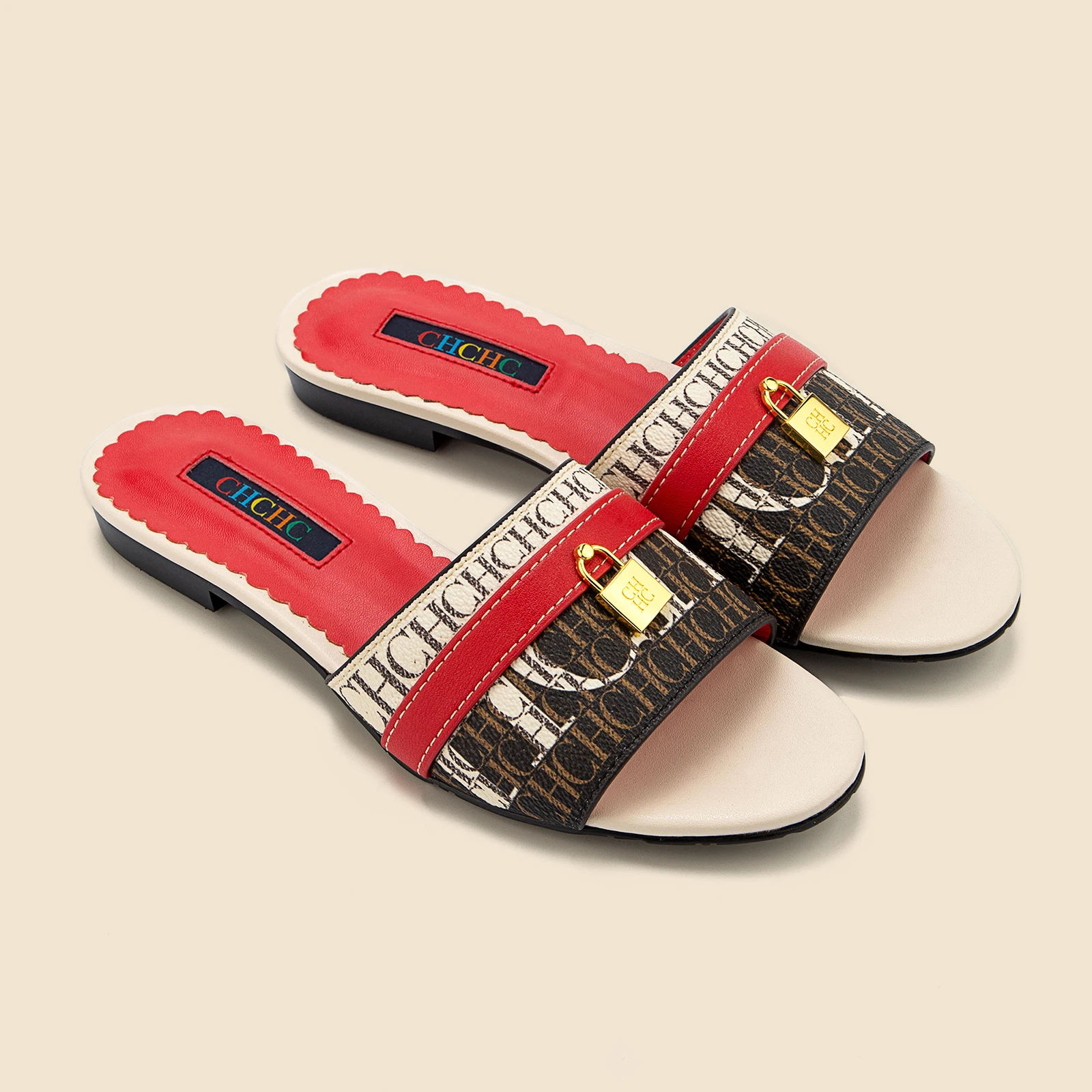 Trendy 2025 Black Red Slide Sandals Open Toe Flat Sole Gold Lock Buckle For Women Vacation Party Fashion Non Slip Wave Design
Trendy 2025 Black Red Slide Sandals Open Toe Flat Sole Gold Lock Buckle For Women Vacation Party Fashion Non Slip Wave Design