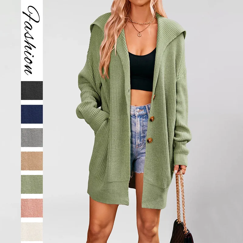 Женский вязаный кардиган на осень-зиму, однотонный, с отложным воротником и пуговицами, средней длины, верхняя одежда
Женский вязаный кардиган на осень-зиму, однотонный, с отложным воротником и пуговицами, средней длины, верхняя одежда