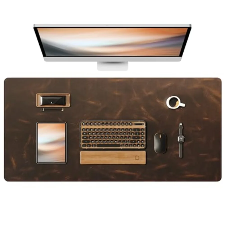 Leather Desk Mat, 35.4"x17"Real Leather Desk Pad, 2mm Thick Desk Blotter with Stiched line, Oil-Wax Feel Mouse pad and Self-Hea
Leather Desk Mat, 35.4"x17"Real Leather Desk Pad, 2mm Thick Desk Blotter with Stiched line, Oil-Wax Feel Mouse pad and Self-Hea