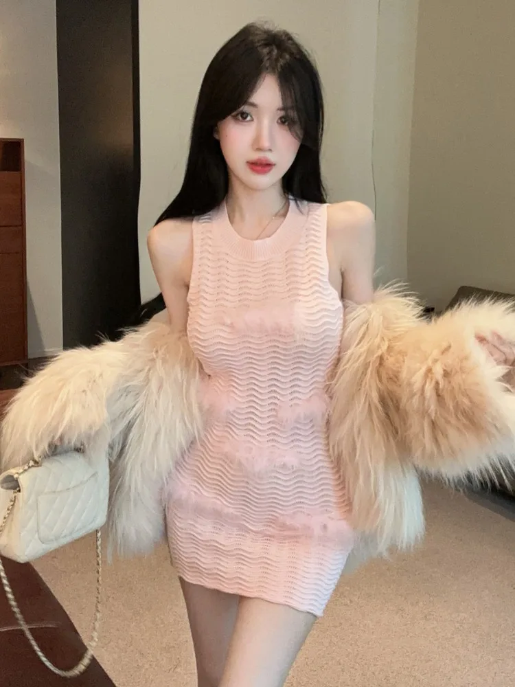 Pure Desire Hollow out Knitted Vest Dress Women's Pink Waist Cinching Slimming Sleeveless Inner Wear Body Shaping Short Skirt
Pure Desire Hollow out Knitted Vest Dress Women's Pink Waist Cinching Slimming Sleeveless Inner Wear Body Shaping Short Skirt
