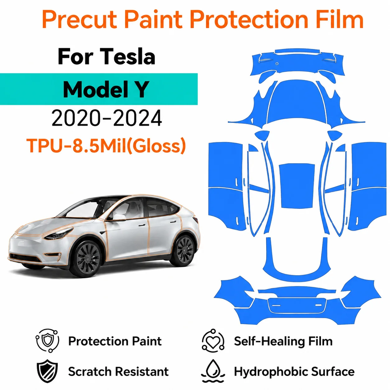 For Tesla Model Y 2020-2024 8.5Mil TPU Precut Paint Protection Film Anti-Scratch Self-Healing Car Exterior Clear Film Repairable
For Tesla Model Y 2020-2024 8.5Mil TPU Precut Paint Protection Film Anti-Scratch Self-Healing Car Exterior Clear Film Repairable