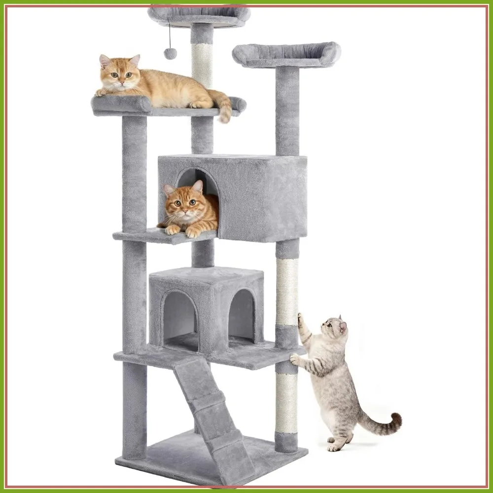 70in Cat Tree Tower for Indoor Cats, Multi-Level with 2 Condos, Scratching Posts & Toys, Light Grey
70in Cat Tree Tower for Indoor Cats, Multi-Level with 2 Condos, Scratching Posts & Toys, Light Grey