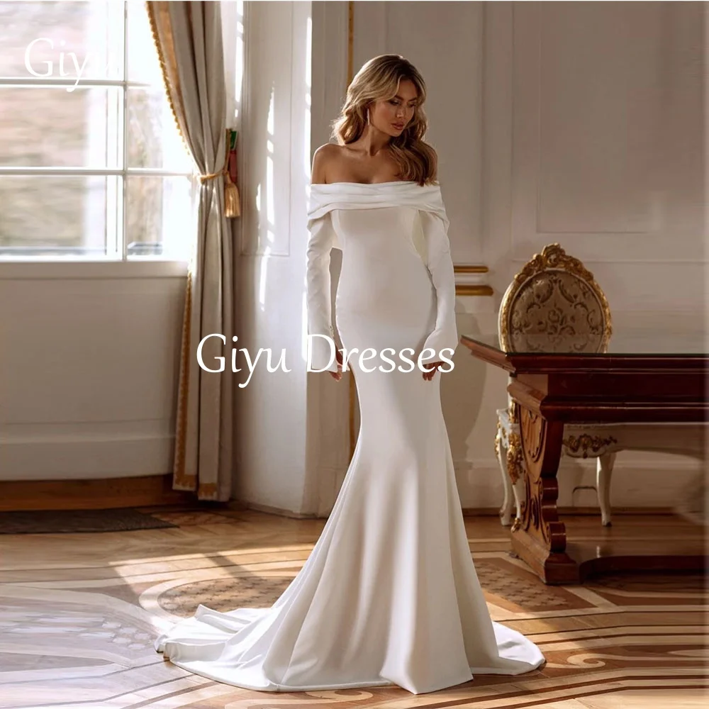 Giyu Off The Shoulder Satin Wedding Gown Long Sleeves Beach Bridal Gown Sweep The Train Down Bespoke Vestido De Noiva Customized
Giyu Off The Shoulder Satin Wedding Gown Long Sleeves Beach Bridal Gown Sweep The Train Down Bespoke Vestido De Noiva Customized