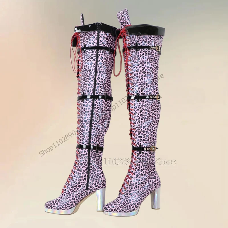 Purple Leopard Print Belt Fastener Strappy Boots Side Zipper Women Shoes Chunky High Heels Novel Party 2024 Zapatos Para Mujere
Purple Leopard Print Belt Fastener Strappy Boots Side Zipper Women Shoes Chunky High Heels Novel Party 2024 Zapatos Para Mujere