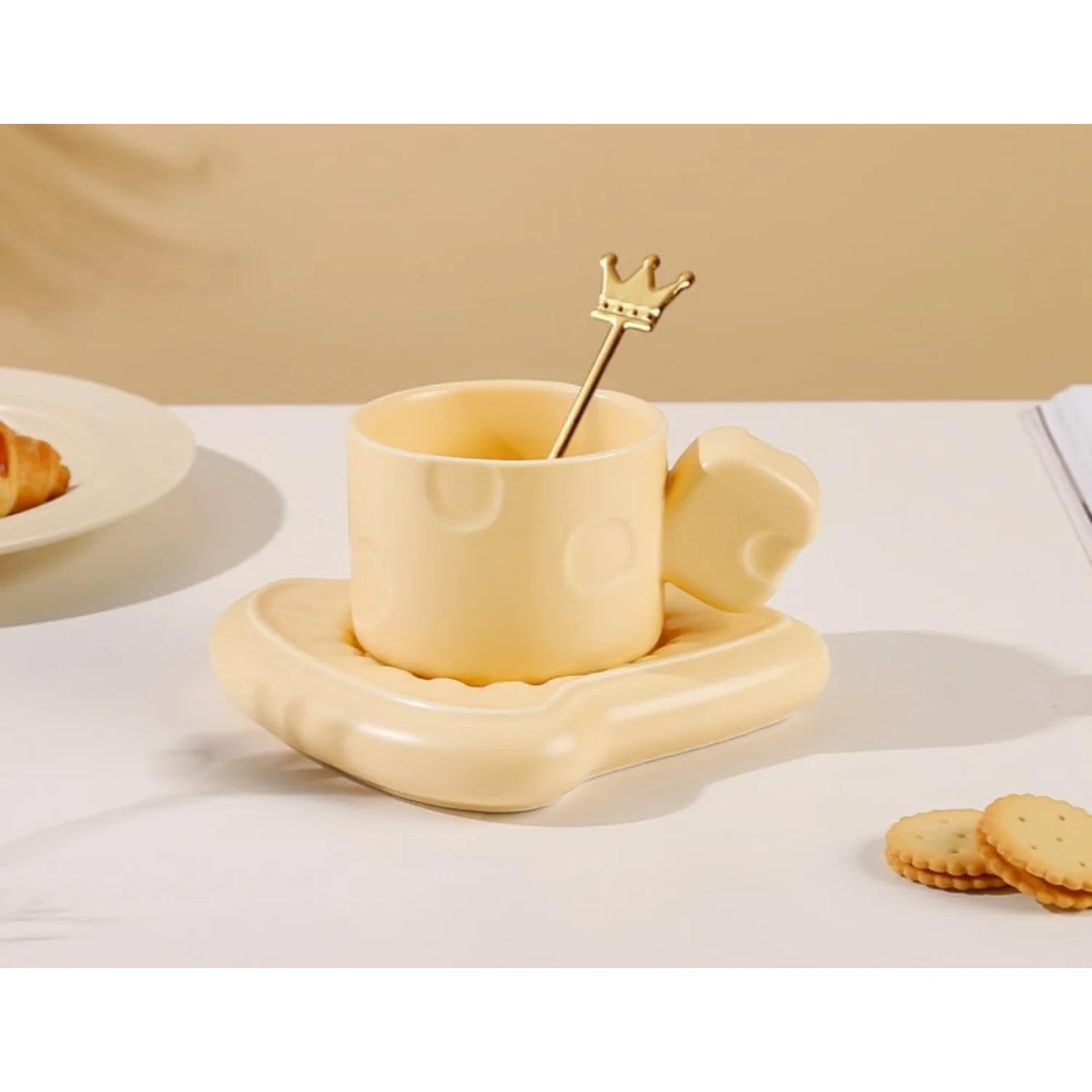 Ceramic Coffee Mug and Saucer Set, Creative and Cute Cheese Handle Mug and Fat Cup Holder, 9 Ounces, Latte and Cappuccino Cups f
Ceramic Coffee Mug and Saucer Set, Creative and Cute Cheese Handle Mug and Fat Cup Holder, 9 Ounces, Latte and Cappuccino Cups f