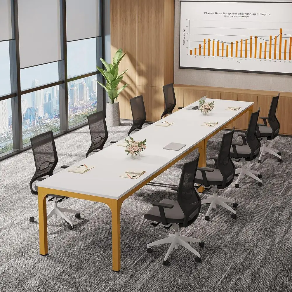 Large 6.5ft Office Conference Table, 78.74 W x 27.56 D, Ideal for Seminars and Boardroom Meetings, White and Gold
Large 6.5ft Office Conference Table, 78.74 W x 27.56 D, Ideal for Seminars and Boardroom Meetings, White and Gold