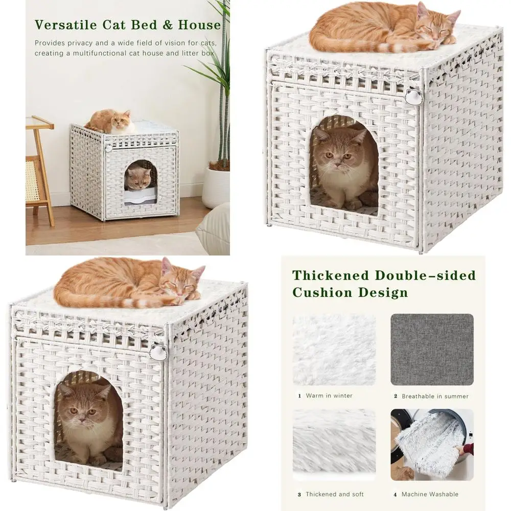 Extra Large Double Cat Cave, Handwoven Rattan House with Cushions, 18.5 x 20.5 x 19.1 Inches, Foldable for Living Room, White
Extra Large Double Cat Cave, Handwoven Rattan House with Cushions, 18.5 x 20.5 x 19.1 Inches, Foldable for Living Room, White