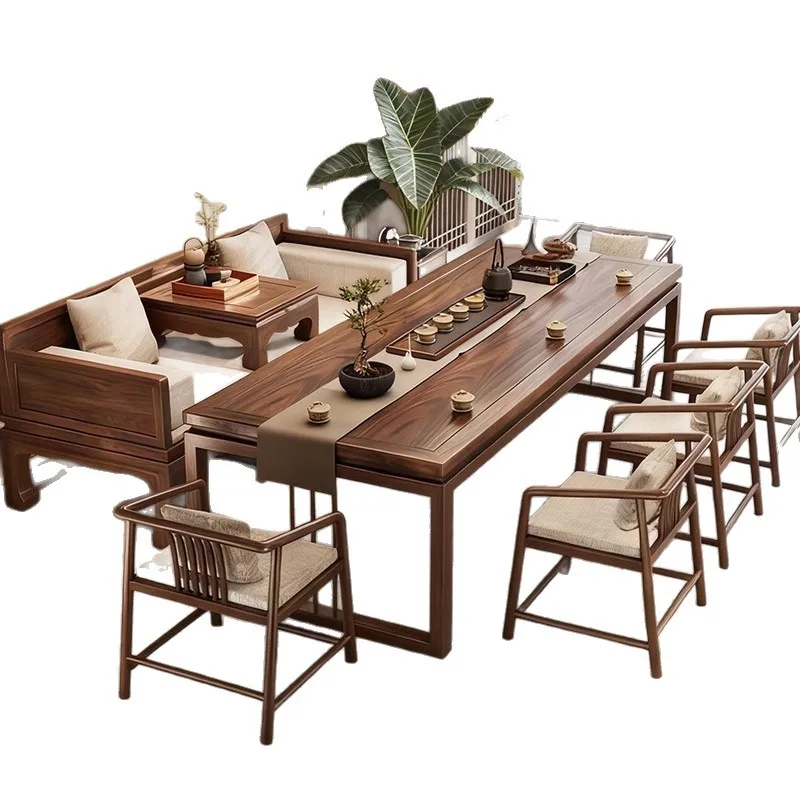 Walnut solid wood tea table, log Arhat bed tea table and chair combination
Walnut solid wood tea table, log Arhat bed tea table and chair combination