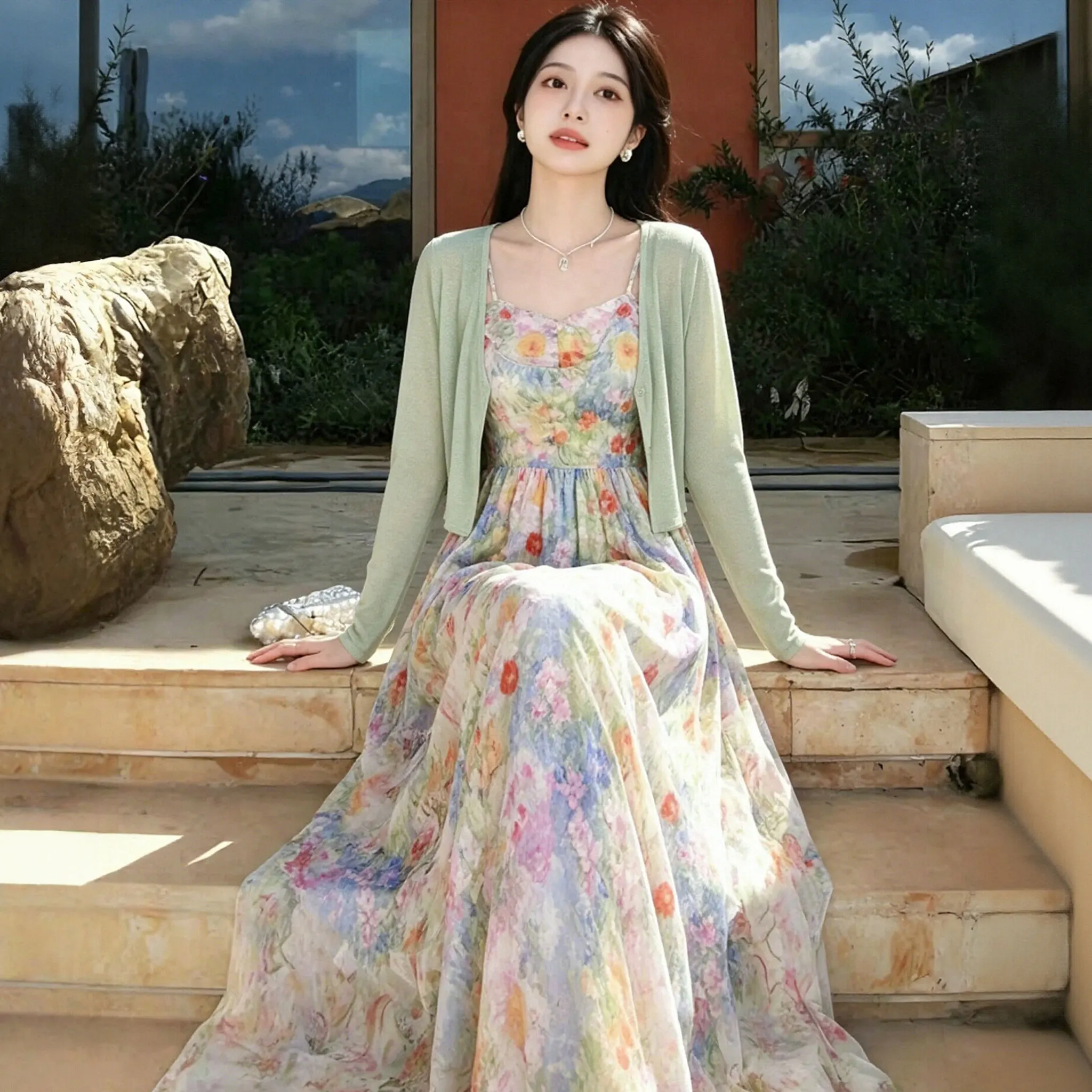 Summer 2026 Women's Floral Halter Neck Two-Piece Set Slimming Waist Design Beach Photo Ready Elegant Fashion Ensemble
Summer 2026 Women's Floral Halter Neck Two-Piece Set Slimming Waist Design Beach Photo Ready Elegant Fashion Ensemble