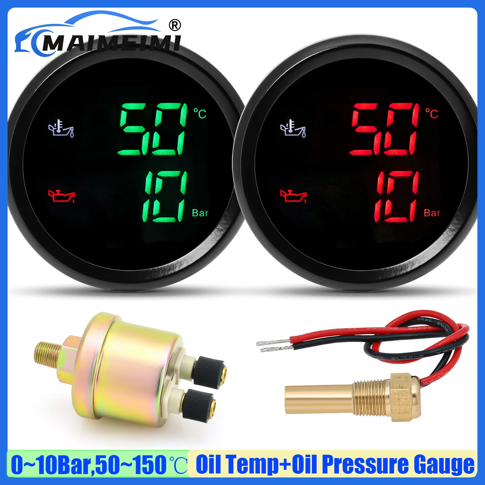 MAIMEIMI Dual 52MM Gauge Digital Oil Pressure+Oil Temperature Gauge with Sensor 10mm Red GREEN LED Flash Alarm for Auto Car Boat
MAIMEIMI Dual 52MM Gauge Digital Oil Pressure+Oil Temperature Gauge with Sensor 10mm Red GREEN LED Flash Alarm for Auto Car Boat