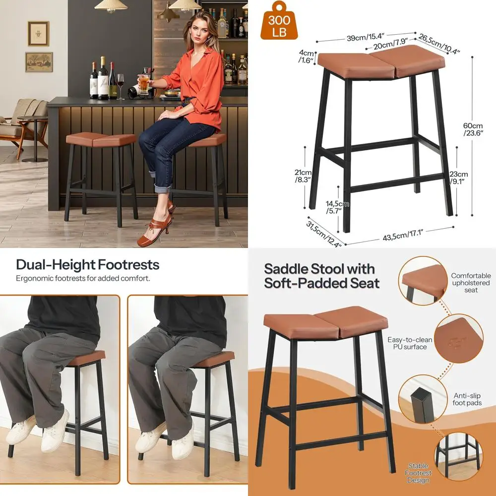 Пара 24-ступенчатых барных стульев-седла с металлическим основанием, коричневый и черный в деревенском стиле.
Пара 24-ступенчатых барных стульев-седла с металлическим основанием, коричневый и черный в деревенском стиле.