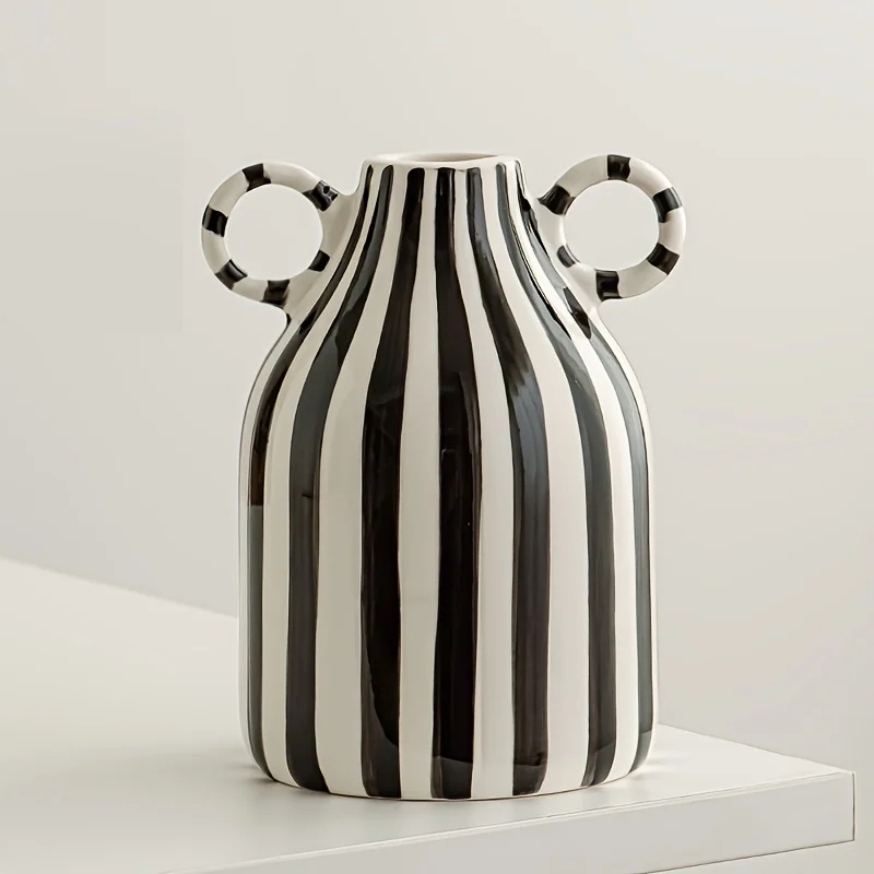 Hand-Painted Ceramic Vase with Dual Handles - Striped, Cylinder Design for Living Room Decor, Earthenware, Decorative Ornaments
Hand-Painted Ceramic Vase with Dual Handles - Striped, Cylinder Design for Living Room Decor, Earthenware, Decorative Ornaments