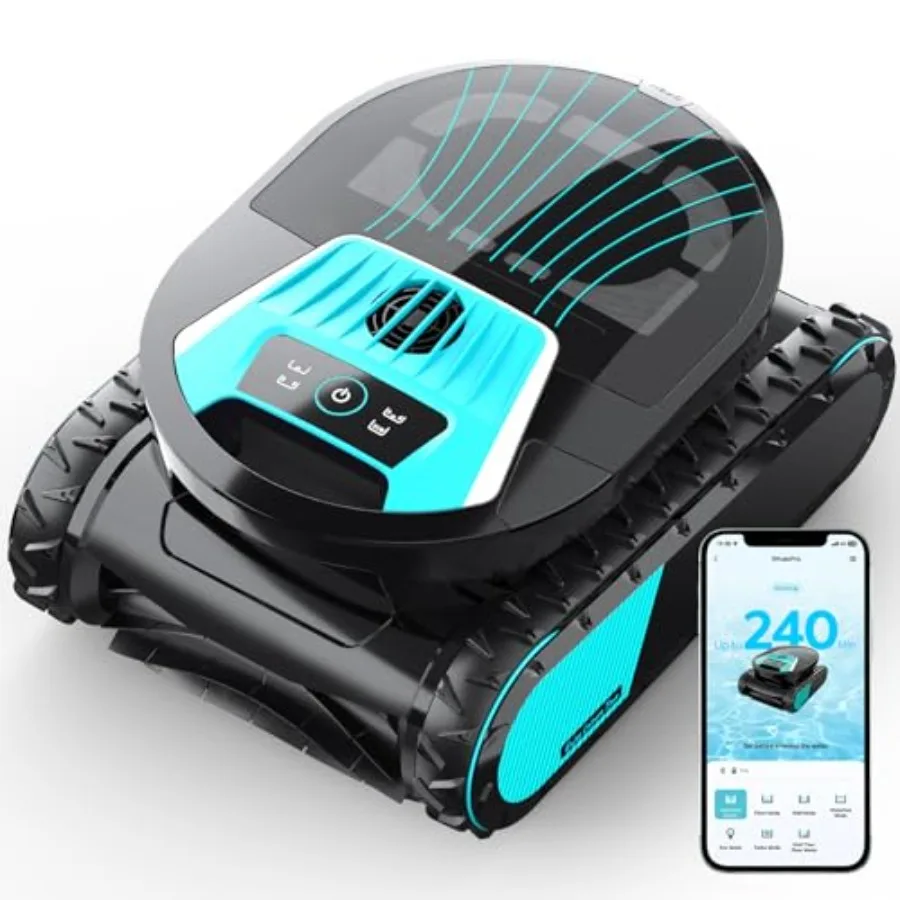 Inground pool cleaner with smart navigation, cordless operation, aqua black color, dual-layer filtration, wall climbing and wat
Inground pool cleaner with smart navigation, cordless operation, aqua black color, dual-layer filtration, wall climbing and wat