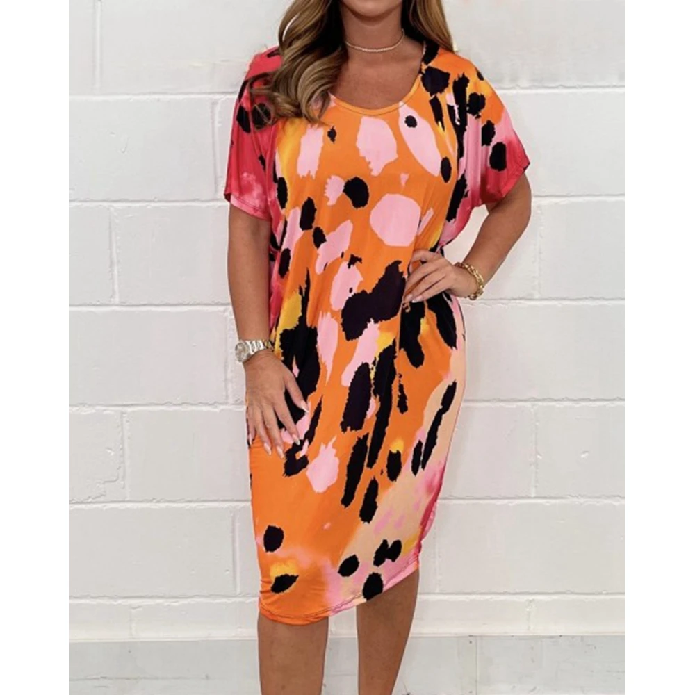 2024 Summer Women Polka Dot Tie Dye Print Round Neck Loose Dress Sexy Lady Short Sleeve Loose Midi Dress Casual Streetwear
2024 Summer Women Polka Dot Tie Dye Print Round Neck Loose Dress Sexy Lady Short Sleeve Loose Midi Dress Casual Streetwear