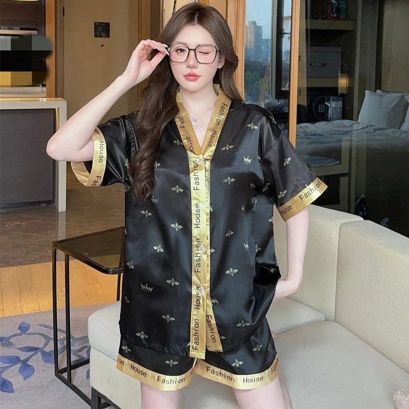 Sexy Nightwear Women Plus Size Short Sleeve Ice Silk Girl Loungewear V-Neck Fashion Print Ladies Summer Sleepwear Homewear
Sexy Nightwear Women Plus Size Short Sleeve Ice Silk Girl Loungewear V-Neck Fashion Print Ladies Summer Sleepwear Homewear