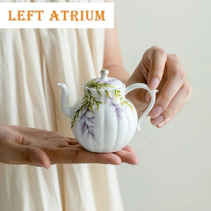 130ml Pure Hand-painted Wisteria Flower Teapot Antique Tracing Silver Pot Household Tea Soaking Kettle with Infuser Cafes Craft
130ml Pure Hand-painted Wisteria Flower Teapot Antique Tracing Silver Pot Household Tea Soaking Kettle with Infuser Cafes Craft